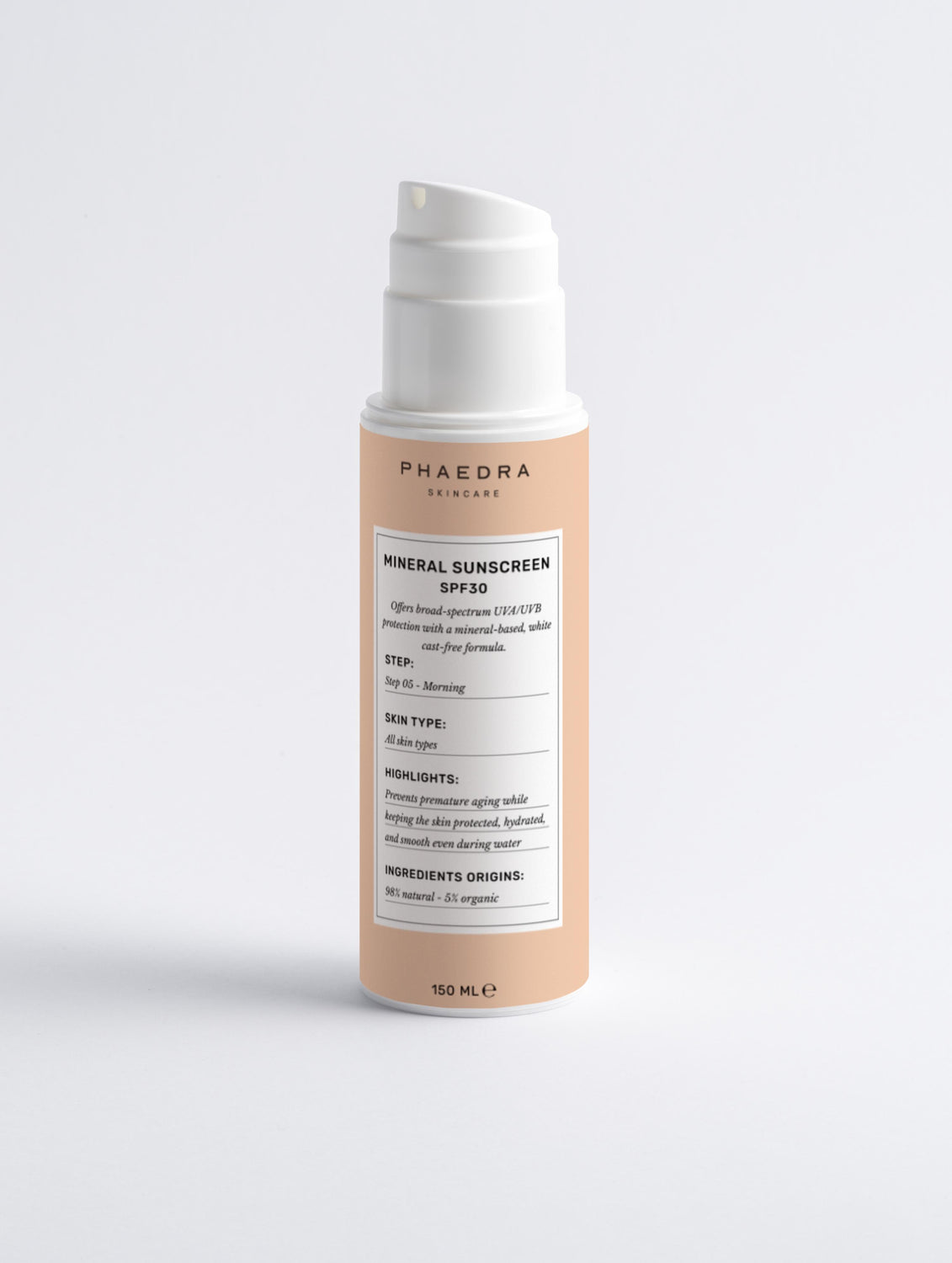Sunscreen SPF 30 bottle showcasing vegan, broad-spectrum sun protection.