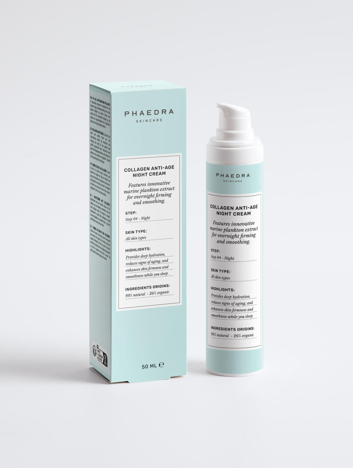 Collagen Night Cream packaging with bottle and box displayed.
