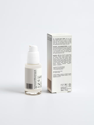 Collagen Serum bottle and packaging on a white background.