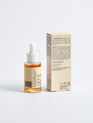 Organic Facial Oil with organic certified oils and extracts for deep hydration and radiant glow.