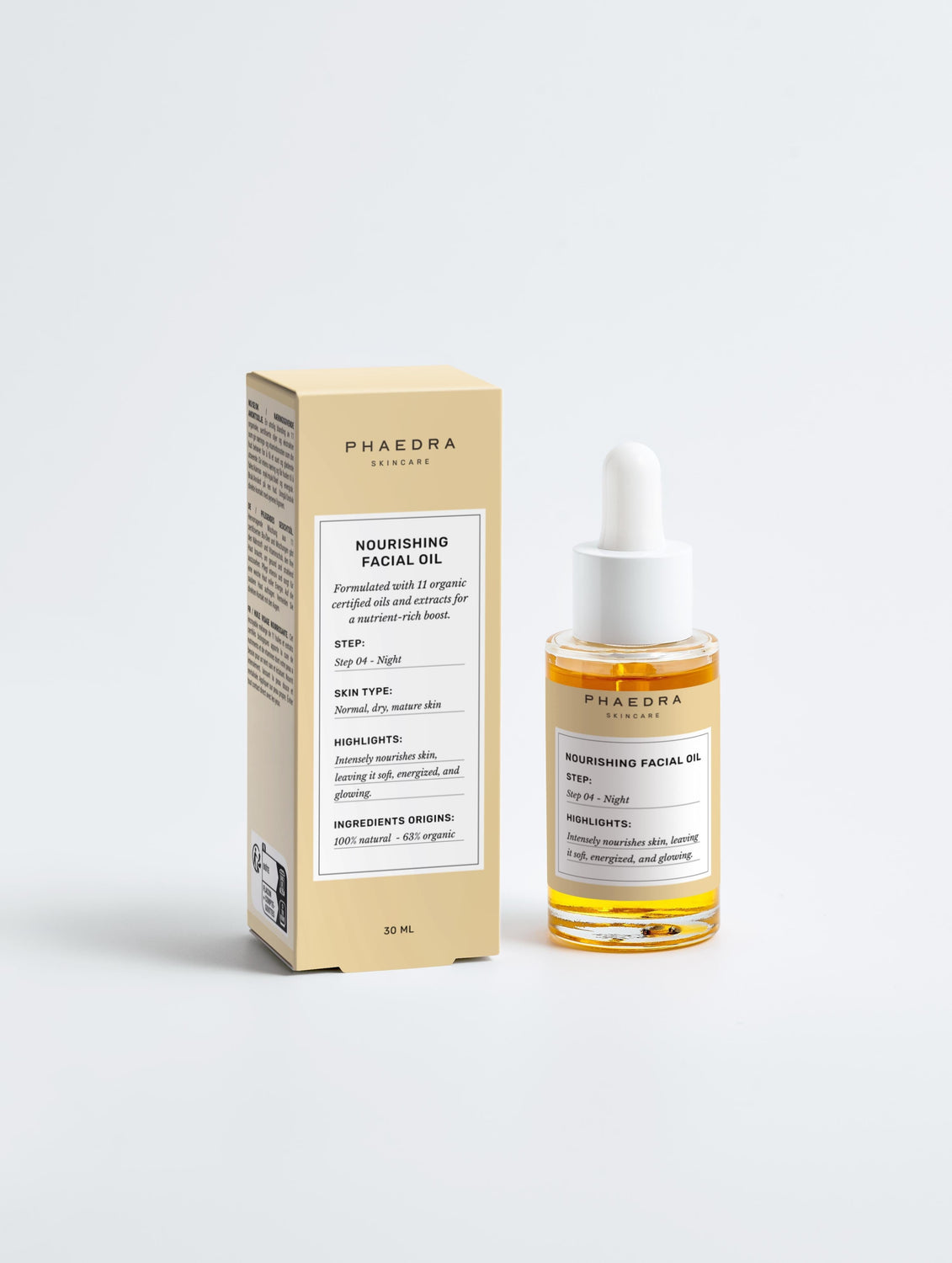 Organic Facial Oil bottle and packaging, organic hydration and radiance boost.