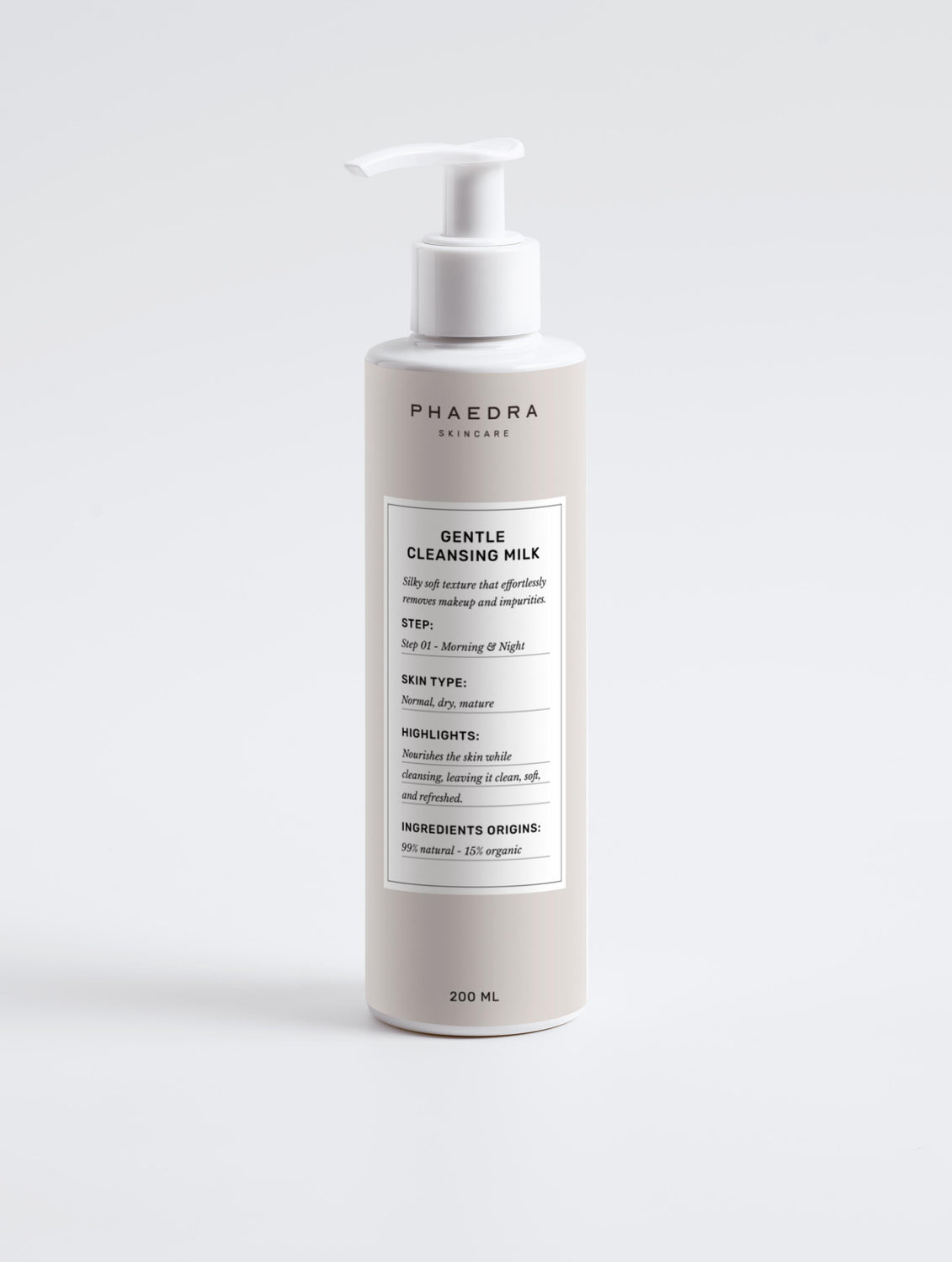 Gentle Cleansing Milk bottle with pump dispenser for nourishing and makeup-removing skincare.