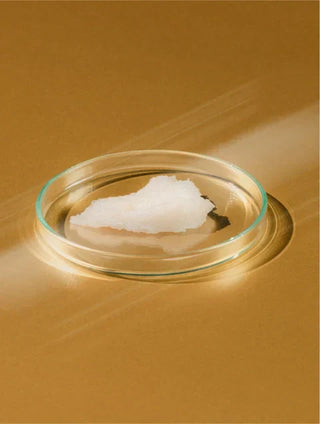 Gentle Cleansing Milk with silky-soft texture on glass dish.