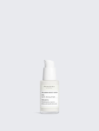 Collagen Serum bottle with pump for radiant and youthful skin.