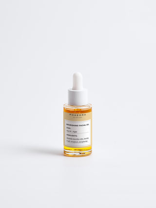 Organic Facial Oil bottle against a plain background.
