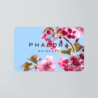 Phaedra Skincare gift card with floral design, perfect for personalized skincare gifts.